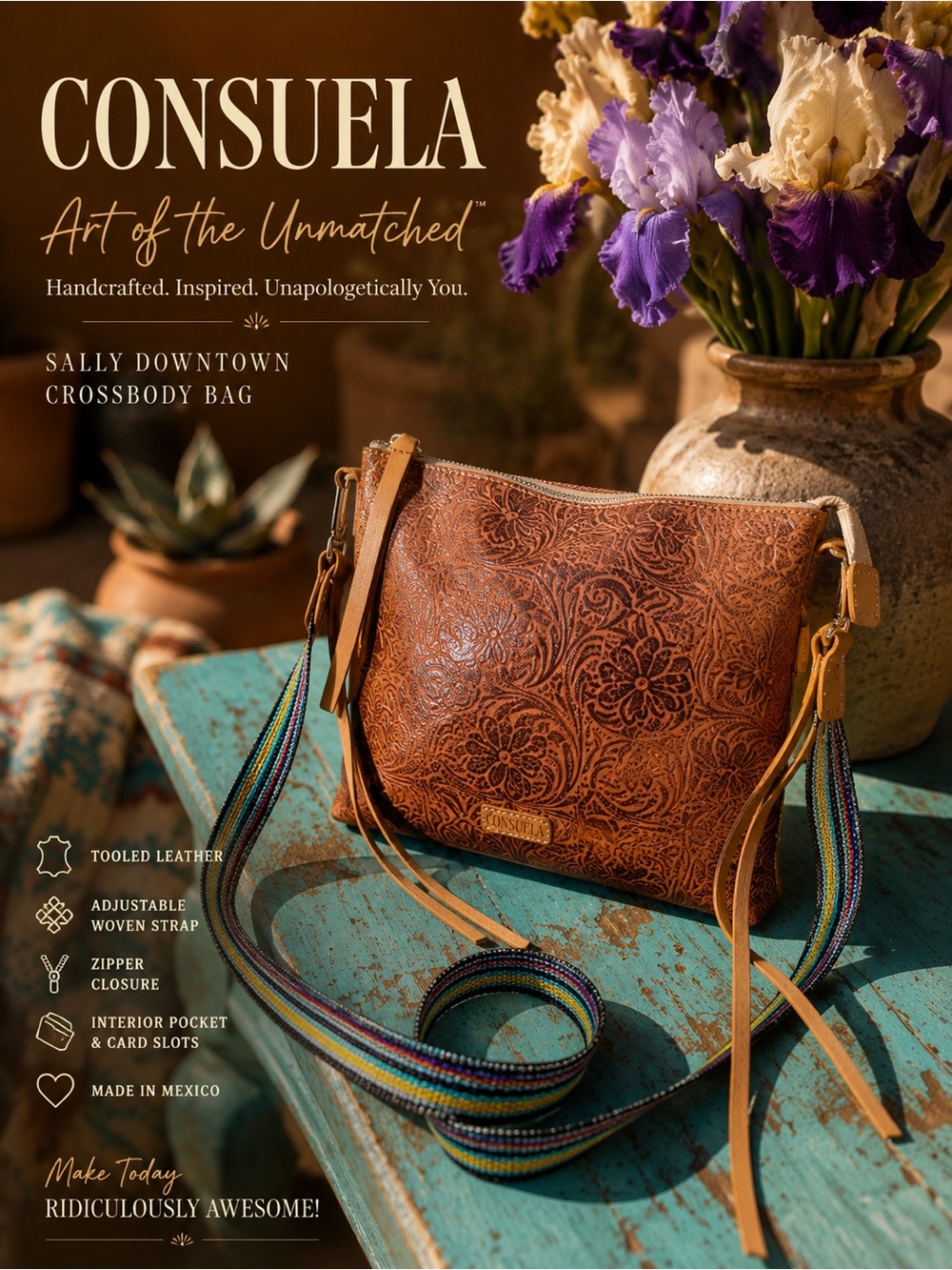 Consuela Sally Downtown Genuine Tooled Leather Crossbody or Clutch $255 MSRP